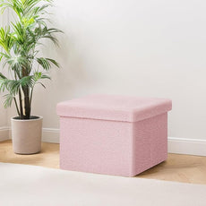 PINPLUS Sherpa Storage Ottoman Footrest Stool - Plush Foldable Cube with Hidden Compartment, Multi-Functional Furniture for Living Room, Bedroom, Office - Pink, 16.5”L x 12.6”W x 12.6”H