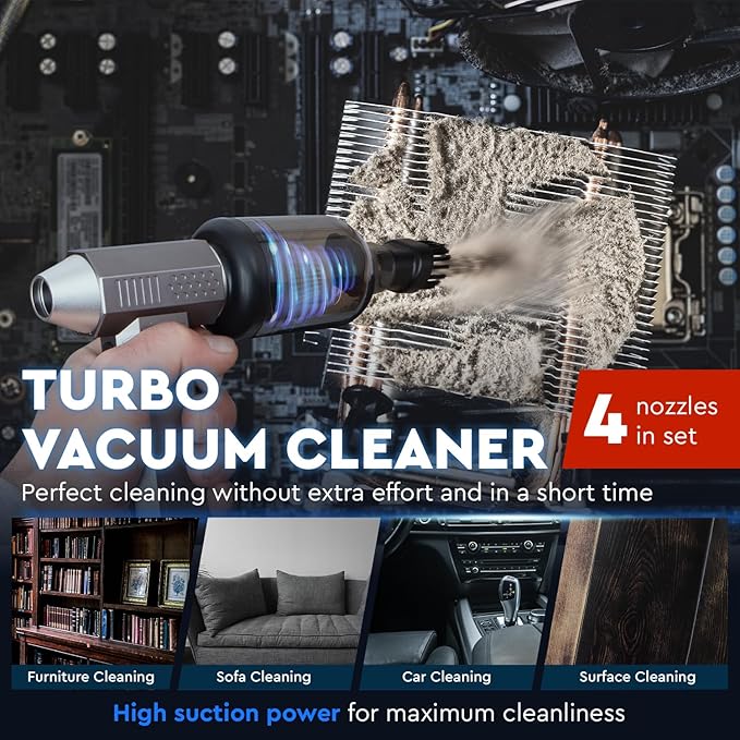 2in1 Electric Air Duster&Vacuum Cleaner - 150,000 RPM Compressed Air Duster with 4 Modes, Portable Air Blower & Rechargeable, Mini Blower for Computer, Keyboard, Electronics (Aircraft-Grade Aluminum)