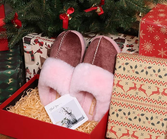 KuaiLu Womens Fluff Dual Memory Foam Slippers Ladies Cozy Arch Support Warm Scuff Slippers Slip on Comfy Winter House Shoes with Non-Slip Indoor Outdoor Hard Sole