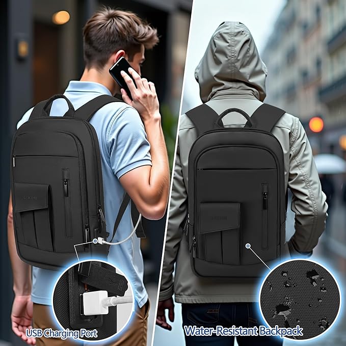 Business Backpack for Men Slim Lightweight Laptop Backpack for 17.3 Inch Computer Water Resistant Small Office Backpack for Commute Travel Daily Office Work with Small Bag (Black)