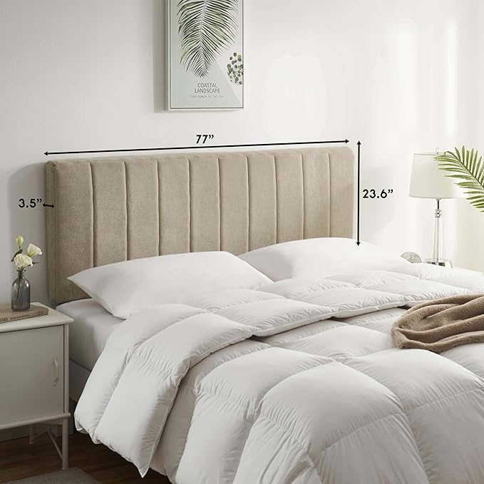 Hearth & Harbor Upholstered King Headboard - Easy Assemble Channel Stitched Headboard King Size Bed - Wall Mounted Headboards with 3D Soundproof Wall Panels Peel & Stick Floating Headboards, Linen