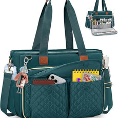 RAINSMORE Teacher Tote Bag for Women Work Bags 15.6 Inch Laptop Tote Bag with Large Cup Holder Nurse Bag Computer Handbag