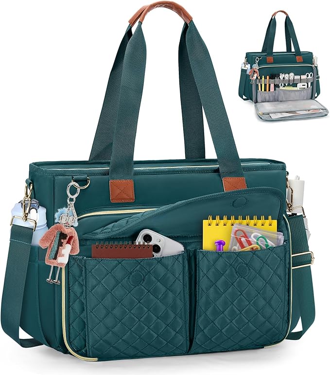 RAINSMORE Teacher Tote Bag for Women Work Bags 15.6 Inch Laptop Tote Bag with Large Cup Holder Nurse Bag Computer Handbag