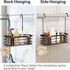 SWTYMIKI Shower Caddy Hanging Organizer - Over the Door Shower Caddy with 6 Hooks, 2 Installation Ways, Stainless Steel Rustproof Bathroom Organizer, Black