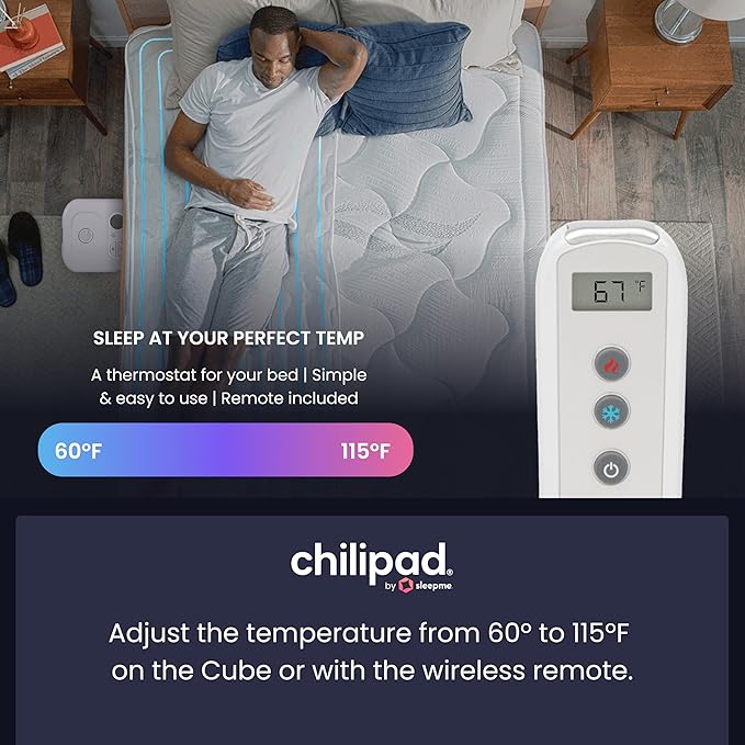 Chilipad Cube Bed Cooling System - Cooling & Heating Mattress Topper, Custom Bed Temperature, Cool Sleep Enhancement, Temp Range of 60-115°F, ME Half King or TwinXL Size (38" W x 80" L), Model: CP502