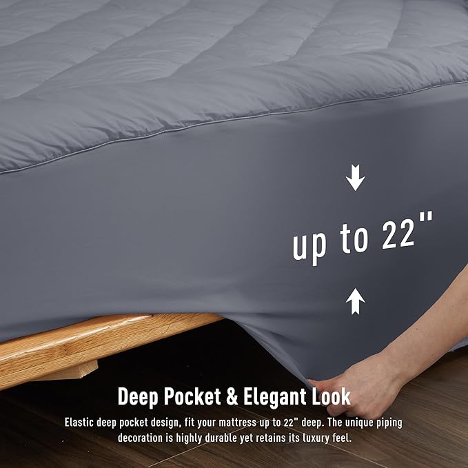 Full Size Mattress Pad Cotton Top Mattress Cover Quilted Fitted Mattress Protector with 18-22" Deep Pocket Down Alternative Fill Noiseless & Breathable (Full, Dark Grey)