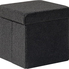 PINPLUS Storage Ottoman Cube Square Shaped Ottomans with Storage Foot Stool Footrest for Lving Room Boucle Ottoman Seat for Dorm Room,Faux Teddy Fur Black, 11.8