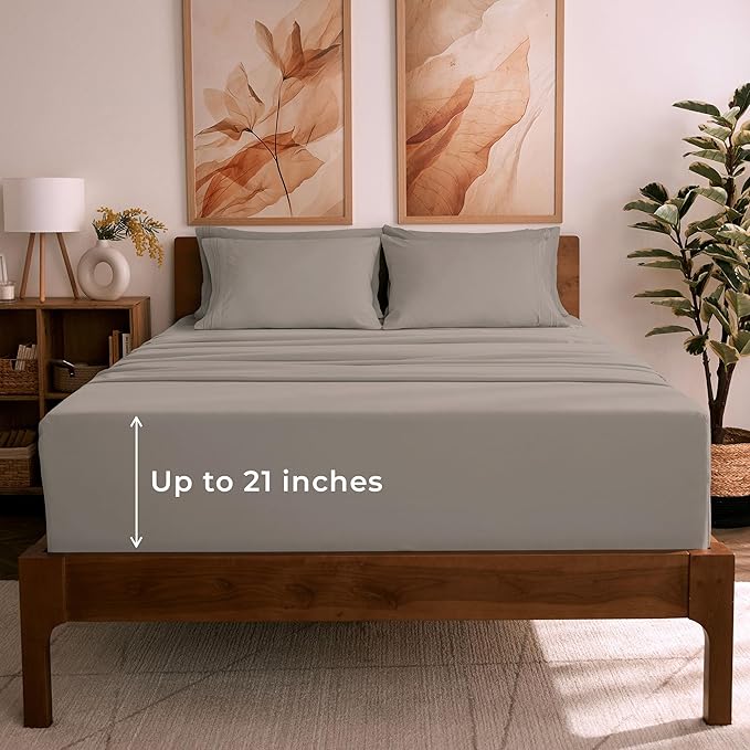 Mellanni Full Sheet Set - 6-Piece Iconic Collection Bedding, (Including 4 Pillowcases), 21-Inch Extra Deep Pocket, Easy Care, Ultra Soft, Cooling Sheets, Brushed Microfiber - Tan