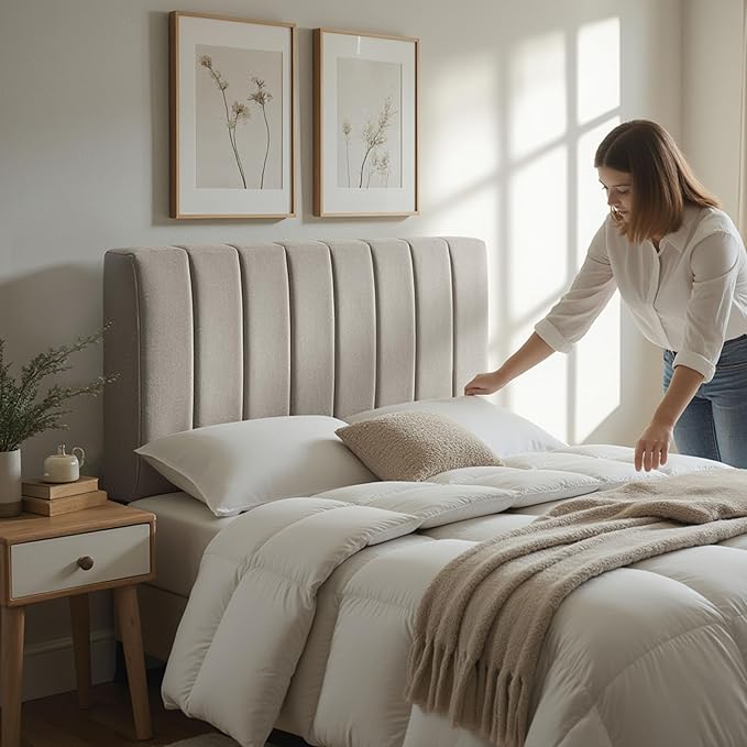 Nestl Upholstered Full Headboard - Easy Assemble Channel Stitched Headboard Full Size - Wall Mounted Headboards with 3D Soundproof Wall Panels Peel & Stick Floating Headboards, Silver