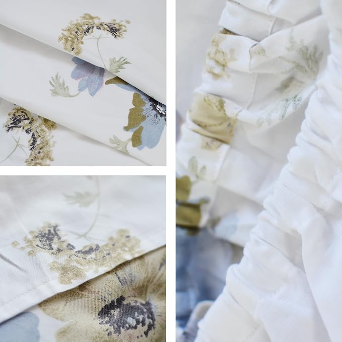 FADFAY 4-Piece Shabby White Floral Bed Sheet Set Cotton Bed Sheets, King