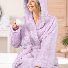 PAVILIA Women Hooded Plush Soft Robe | Fluffy Warm Fleece Sherpa Shaggy Bathrobe