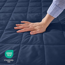 Bare Home Queen Quilted Fitted Mattress Pad - Cooling Mattress Cover - Easily Washable - Elastic Fitted Cover for Mattress - Stretch-to-Fit up to 15 Inches Deep (Queen, Dark Blue)