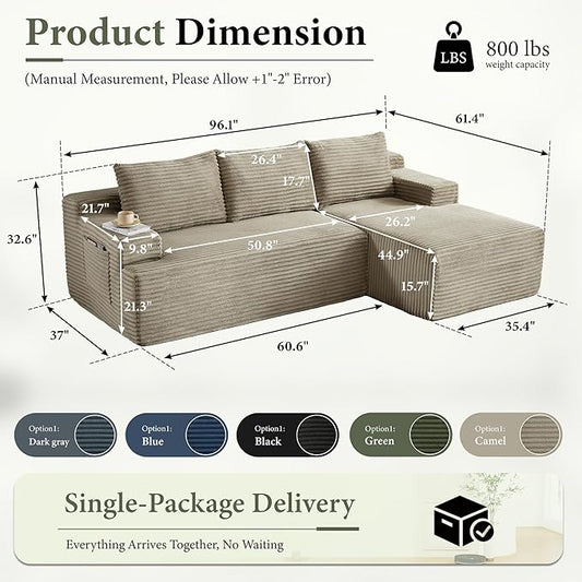 96''Sectional Couches for Living Room Modern Modular Sectional Sofa Upholstered Boneless Couch Comfy Cloud Couch with Chaise (Camel, 96''W Right Facing Chaise)