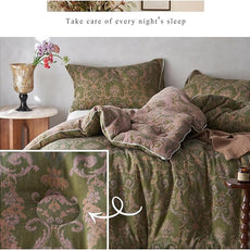 MKXI Floral Linen Comforter Set Twin XL Army Green Vintage Paisley Comforter Bedding for Neutral Bedroom Rich Rust Jacquard Floral Bed Comforters for Boys Cotton Yarn-Dyed Textured Soft Lightweight