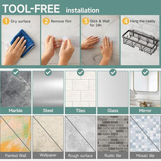 Veken Shower Caddy 6-Pack,Advanced Rustproof Design, No Drilling Adhesive Shelves, Rack with Soap Holder, Large Capacity Bathroom Organizers and Storage, Wall-Mounted Kitchen & Home Decor