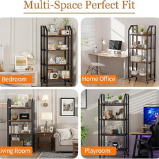 No Assembly Double-Sided Folding Bookshelf for Living Room, 4 Tier Collapsible Book Shelf for Home Office, Portable Bookcase Storage Organizer