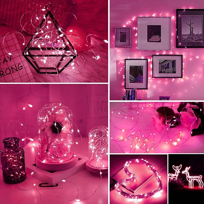 ZGWJ Fairy Lights Battery Operated, 50 Pack Twinkle String Lights 20 LED 7FT 3 Lighting Modes for Bedroom Decor, Easter, Halloween, Christmas, Party Indoor and Outdoor Decoration Pink