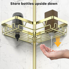 KEGII Shower Caddy Tension Pole, 4-Tier Corner Shower Tension Rod Organizer No Drilling, Floor to Ceiling Bathroom Caddy 25-114.2 inch, Adjustable Bath Tub Shampoo Holder for Corner, Gold