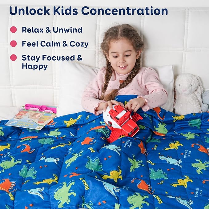 Kivik Weighted Blanket 7 lbs, 41" x 60" Blue Dinosaur Weighted Blankets for Small Single/Twin Size Bed, All-Season Breathable Soft Cozy Cute Heavy Throw Blanket for Calming & Sleep, Washable