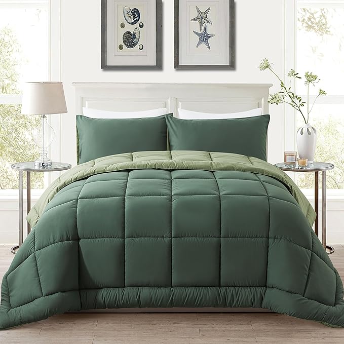 DOWNCOOL Twin Comforter Set -All Season Bedding Comforters Sets with 1 Pillow Case -2 Pieces Bed Set Down Alternative Comforter Set -Double Green Twin Bedding Sets(64"x88")