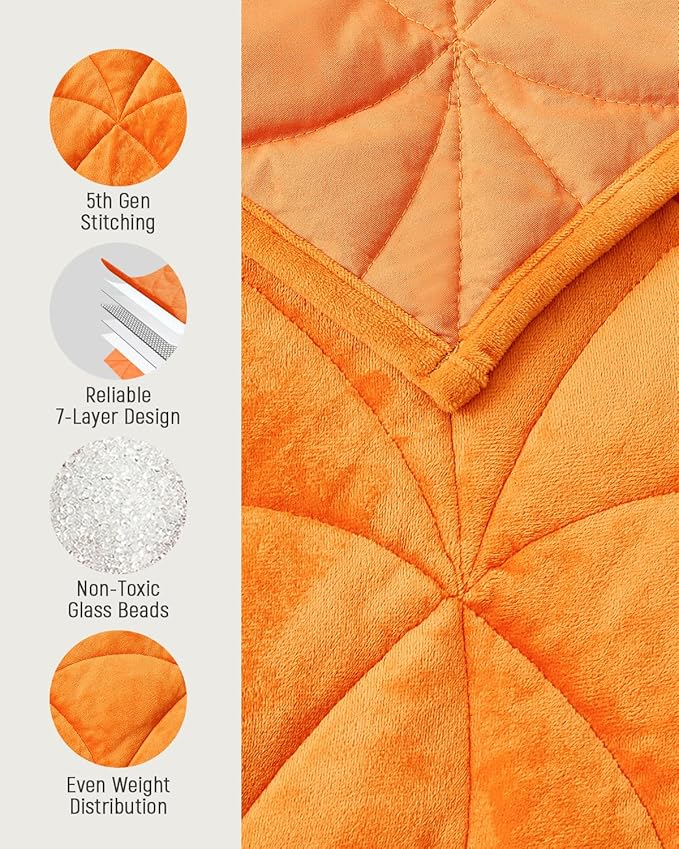 Weighted Lap Blanket 7 lbs for Adults, Luxury Soft Small Weighted Blanket, Compact Portable Weighted Lap Pad for Relaxation, Sleeping, Travel, All-Season Use, Bright Orange, 40" x 52"