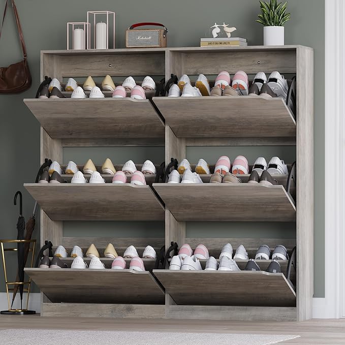 Shoe Cabinet with 6 Flip Drawers, Slim Narrow Shoe Storage Cabinet, Freestanding Shoe Organizer for Entryway, Hallway, Foyer