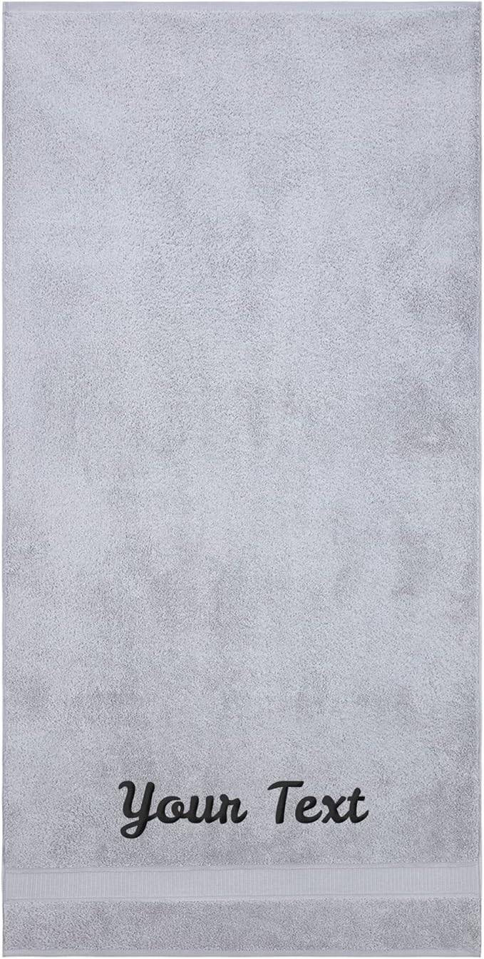 Personalized Bath Sheet Towels for Bathroom, Hotel, Spa, Pool, College Dorm, Super Soft, Highly Absorbent Turkish Cotton Monogrammed Oversized Towel 40" x 80" Extra Large Jumbo Bath Sheets, Light Grey