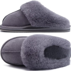 KuaiLu Womens Fluff Dual Memory Foam Slippers Ladies Cozy Arch Support Warm Scuff Slippers Slip on Comfy Winter House Shoes with Non-Slip Indoor Outdoor Hard Sole