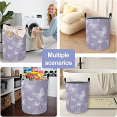 Groovy Butterfly Laundry Basket,Purple Oxford Cloth Laundry Hamper With Handle Foldable Portable Clothes Storage Basket Storage Bag For Laundry Room/Bathroom/Bedroom/Dormitories