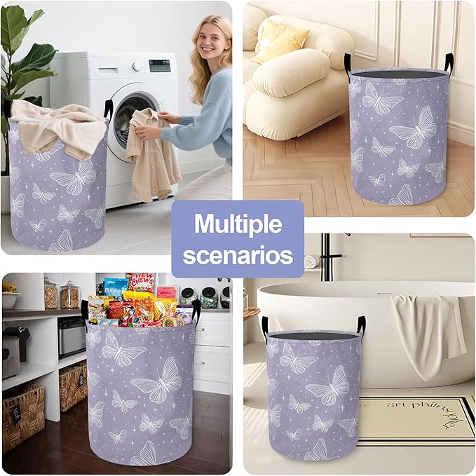 Groovy Butterfly Laundry Basket,Purple Oxford Cloth Laundry Hamper With Handle Foldable Portable Clothes Storage Basket Storage Bag For Laundry Room/Bathroom/Bedroom/Dormitories