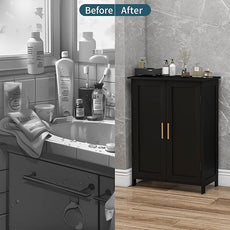 Bathroom Storage Floor Cabinet Freestanding Organizer with Adjustable Shelves for Bathroom Laundry Room,2 Doors