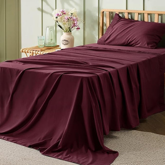Bedsure Twin Sheets Set - 3 Pieces Soft Twin Bed Sheets - Breathable & Cooling - Hotel Luxury - Easy Care Polyester Microfiber Bedding for Women, Men, Red
