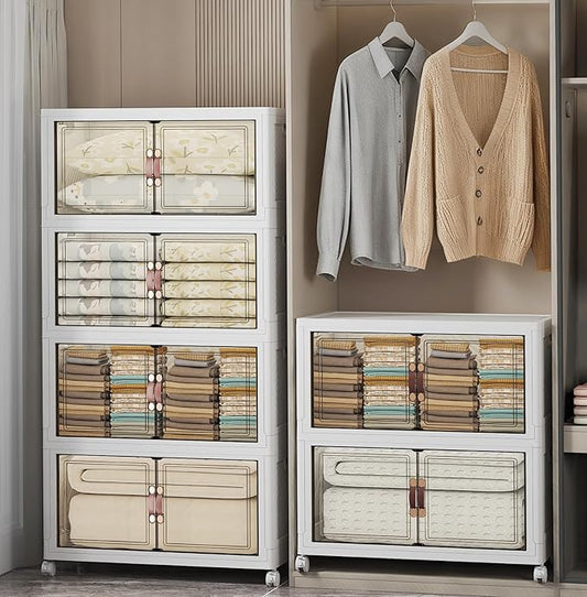 Extra Large Stackable Storage Bins with Lids & Wheels & Door, 960QT-160QT/40GAL*6Pack Foldable Collapsible Closet Organizers, Plastic containers drawers for bedroom Dorm