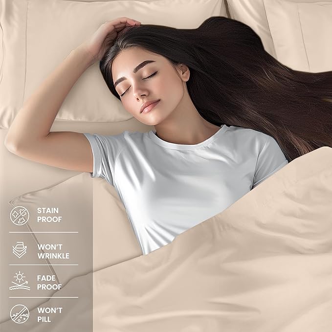 Utopia Bedding Twin Sheet Set – 3 Piece Bed Sheets for Twin Size Bed, Soft and Breathable Microfiber, Includes 1 Fitted Sheet, 1 Flat Sheet and 1 Pillowcase (Beige)