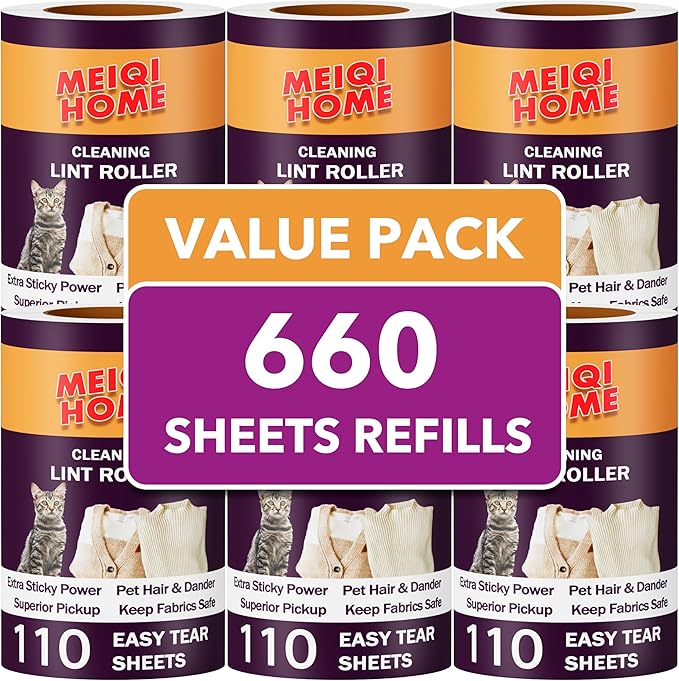 Extra Sticky Lint Roller Refills Only, 660 Easy-Tear Sheets for 3.9"-4" Lint Rollers with 1.5" Inner Diameter - Superior Cleanliness for Clothes