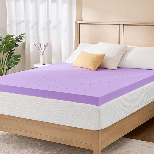 2 Inch Queen Lavender Infusion Memory Foam Mattress Topper for Relaxing Sleep, Ventilated & Pressure Relieving, CertiPUR-US Certified, Medium Firm Topper in a Box, Queen Size, 60"x80"
