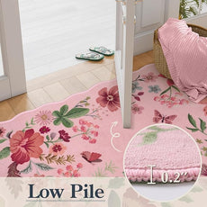 Lahome Floral Washable Entryway Rug, 2X3 Soft Kitchen Rugs Non-Slip, Ultra-Thin Door Mat Indoor Entrance Stain Resistant Boho Small Throw Carpet for Bathroom Bedroom Entry, Pink