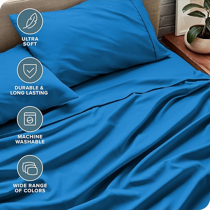 Bare Home King Sheet Set - Luxury 1800 Ultra-Soft Microfiber King Bed Sheets - Double Brushed - Deep Pockets - Easy Fit - 4 Piece Set - Bedding Sheets & Pillowcases (King, Medium Blue) BareHome