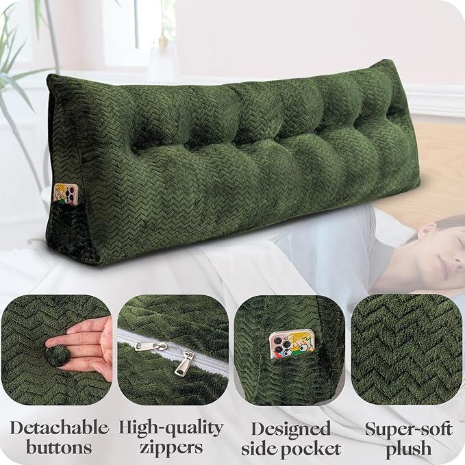 Large Bolster Triangular Headboard Wedge Backrest Positioning Support Bed Rest Reading Pillows Headboard Wedge Pillows for Day Bed with Removable Cover