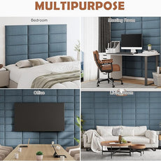IFNOW Upholstered Wall Mounted Peel and Stick King Size Headboard, Soundproof 3D Wall Panels, Reusable and Removable Tufted Bed Headboard in Dusty Blue (12 Panels, 10