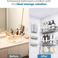 Fab Glass and Mirror Shower Caddy Pack of 5, white - Shower Organizer and Shelves for Efficient Storage, Wall Mounted Bathroom Caddy, Wall Organizer