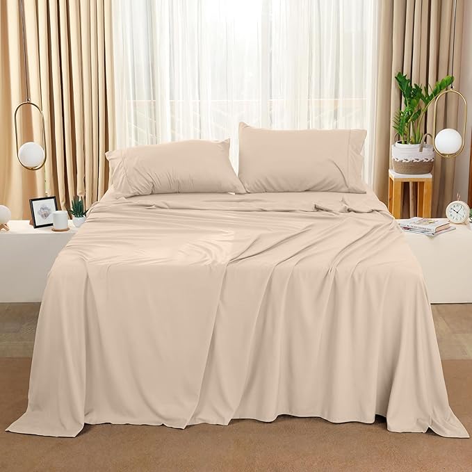 Utopia Bedding California King Sheet Set – 4 Piece Bed Sheets for Cal King Size Bed, Soft and Breathable Microfiber, Includes 1 Fitted Sheet, 1 Flat Sheet and 2 Pillowcases (Beige)