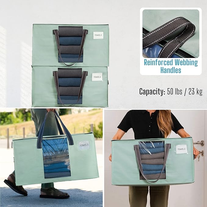 VENO 10 Pack Moving Bags, Christmas Storage Bins, Moving Boxes Alternative, Comforter and Blanket Storage Bags, College Dorm Packing Supplies, Foldable Heavy-Duty Tote (Light Green Matte, 10 Pack)