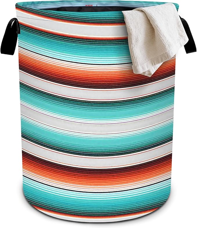 Mexican Serape Stripe Laundry Basket Foldable Oxford Cloth Tote Bag Laundry Hamper Clothes Storage Bucket Organizer For Bathroom/Laundry Storage/Bedroom 19.6x15.7 Inch