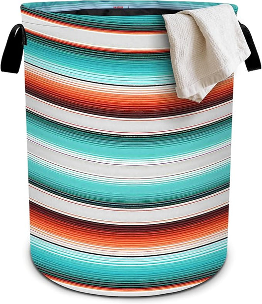 Mexican Serape Stripe Laundry Basket Foldable Oxford Cloth Tote Bag Laundry Hamper Clothes Storage Bucket Organizer For Bathroom/Laundry Storage/Bedroom 19.6x15.7 Inch