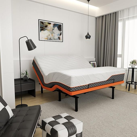 ESHINE King Adjustable Bed Frame with 12 Inch Mattress(Medium), Memory Foam Hybrid Matt, Phone Control, Wireless Remote, 5 Minutes Installation, Head and Foot Incline, 2000 Series