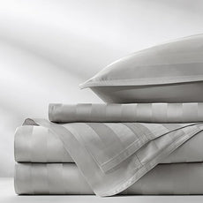 Pure Bamboo Split King Sheets, Genuine 100% Organic Viscose Derived from Bamboo Bed Sheet Set, Soft & Cooling, Double Stitching, 2 Fitted Sheets (Split King, Jacquard Silver)