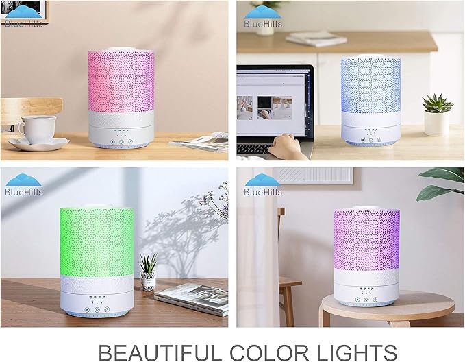 BlueHills 2500 ML XL Essential Oil Diffuser Aroma Humidifier with Timer for Large Home Decor Baby Rooms Big Huge 2.5 L Capacity Long Run Color Changing Lights Decorative Design High Mist White- F002