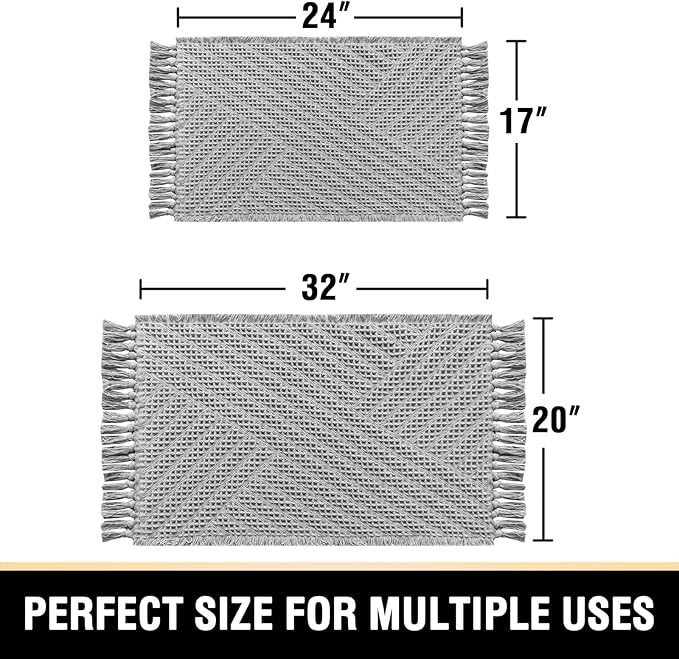H.VERSAILTEX Waffle Bath Mat Super Absorbent Boho Bath Mat Non Slip Bath Rugs for Bathroom Floor Machine Washable Dry Fast Bathroom Rugs with Tassels (20 x 32 Plus 17 x 24 Inches, Dove)
