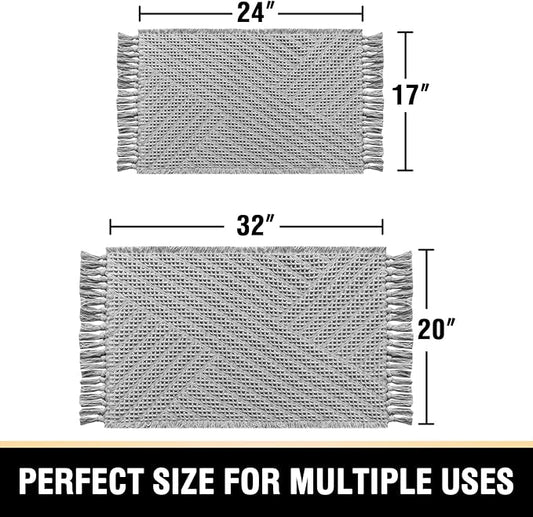 H.VERSAILTEX Waffle Bath Mat Super Absorbent Boho Bath Mat Non Slip Bath Rugs for Bathroom Floor Machine Washable Dry Fast Bathroom Rugs with Tassels (20 x 32 Plus 17 x 24 Inches, Dove)